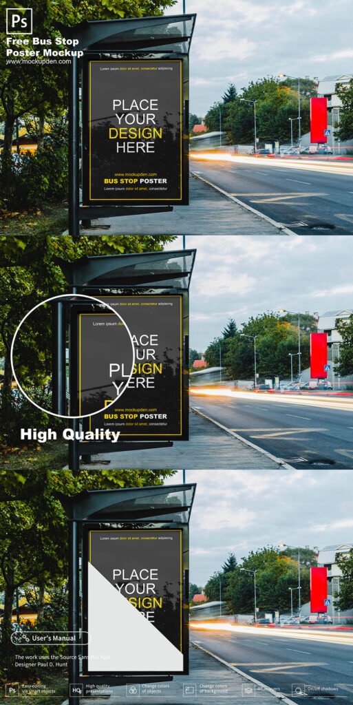Free Bus Stop Poster Mockup PSD Template
