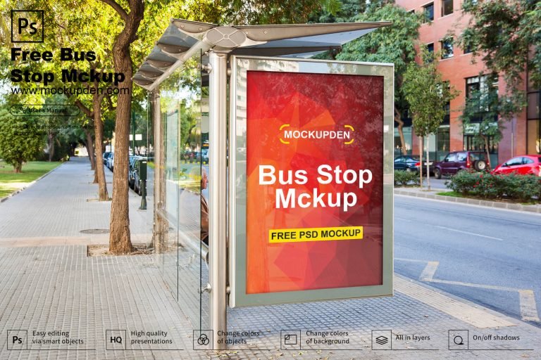 Free Bus Stop Advertisement Mockup PSD Template