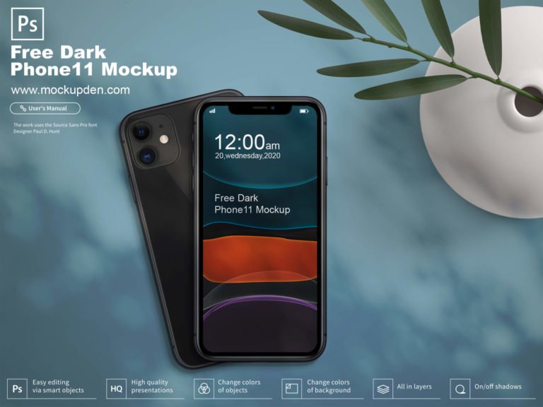 Free Dark Phone11 Mockup PSD Template