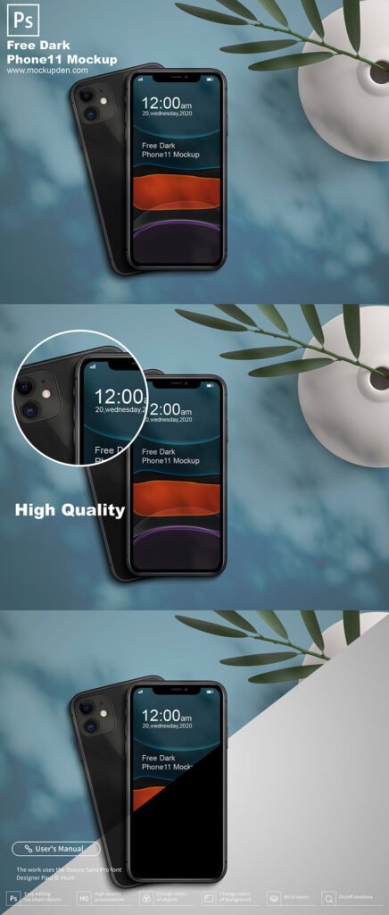 Free Dark Phone11 Mockup PSD Template