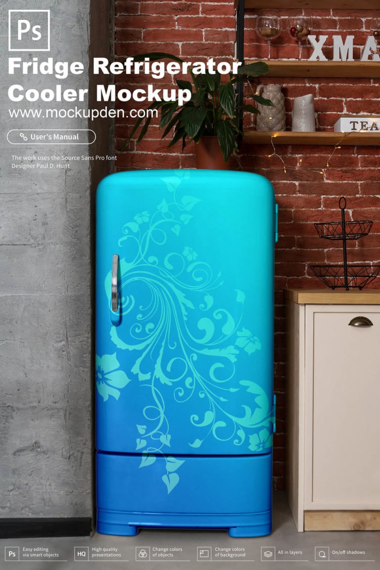 Free Fridge Refrigerator Cooler Mockup PSD Template