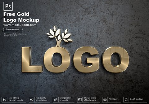 Download Free Gold Logo Mockup PSD Template | Mockup Den
