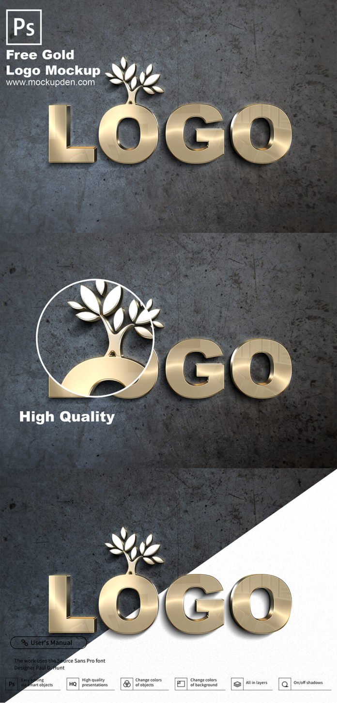 Free Gold Logo Mockup PSD Template | Mockup Den