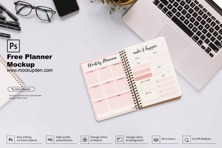 Free Planner Mockup PSD Template