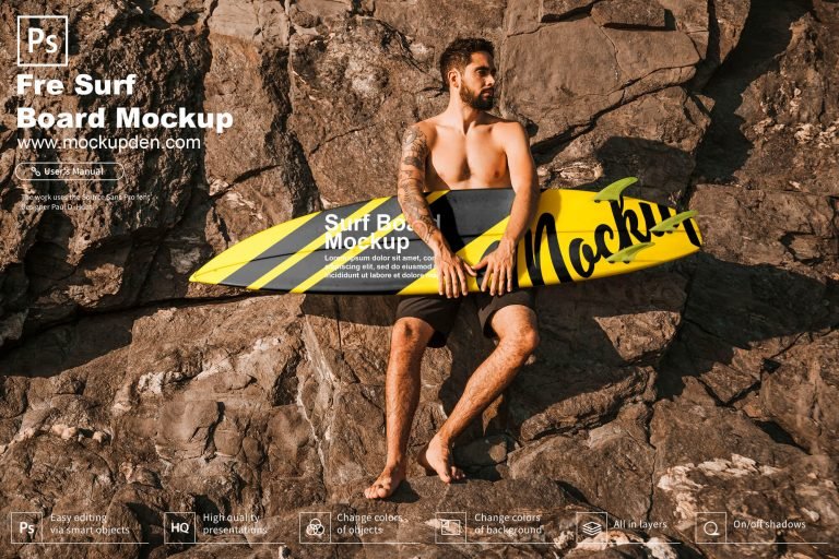 Free Surf Board Mockup PSD Template