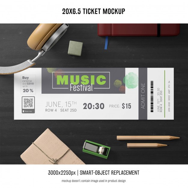 20x6.5 Ticket template design