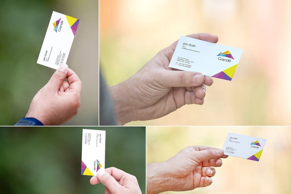 4 Different views of a business card mockup