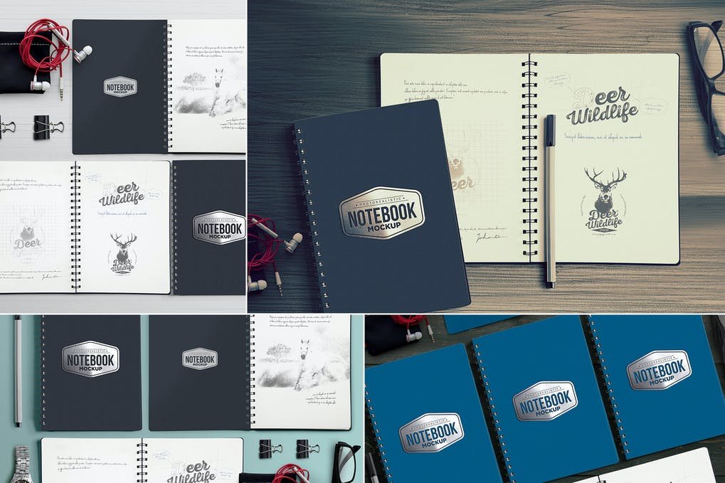4 Notebook Mockups With Movable Elements