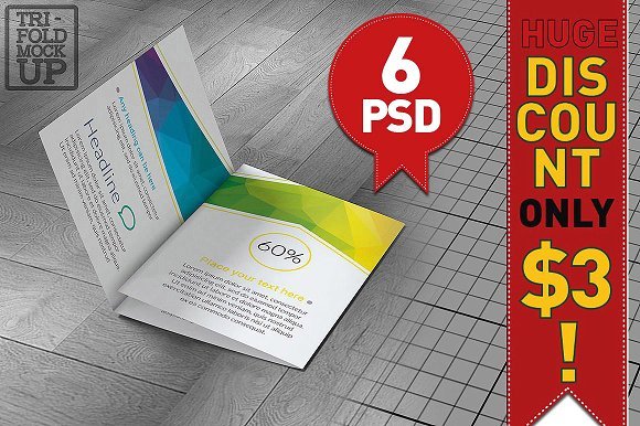 6 PSD Tri-Fold Brochure Mockup