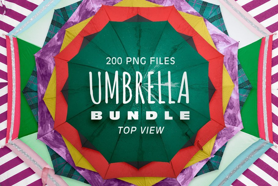 A Huge Bundle Of Colorful Umbrella Mockup.