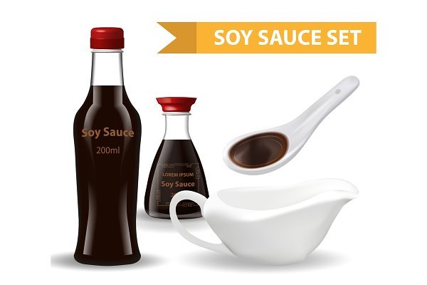 A Set Of Soya Sauce With Two Different Bottle PSD.