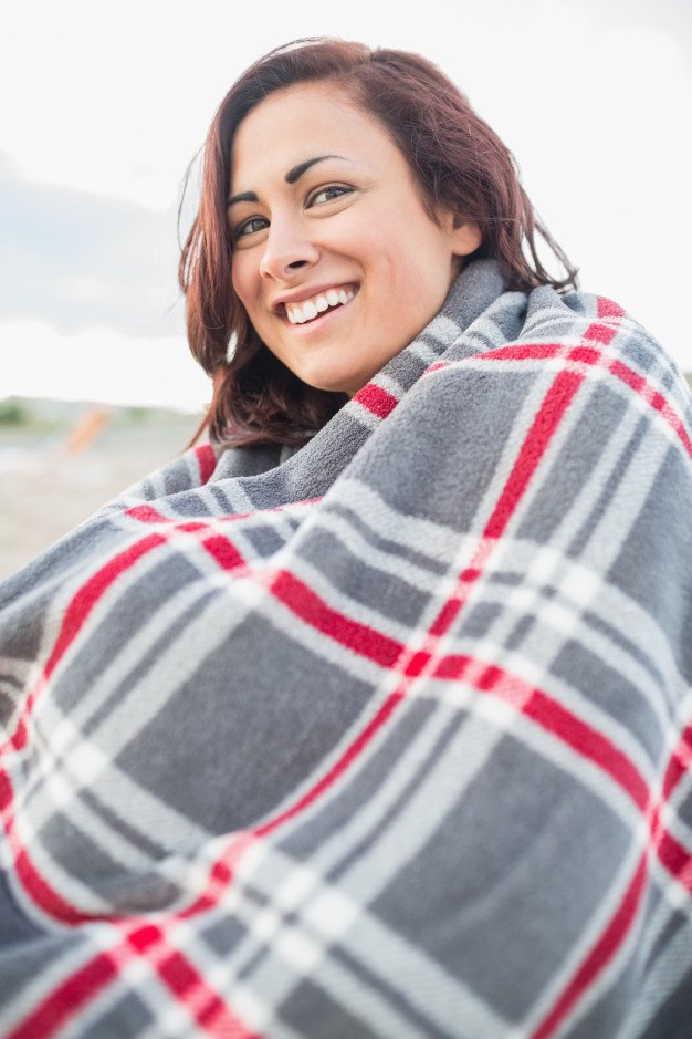 A Smiling Girl Covered With Blanket Mockup.