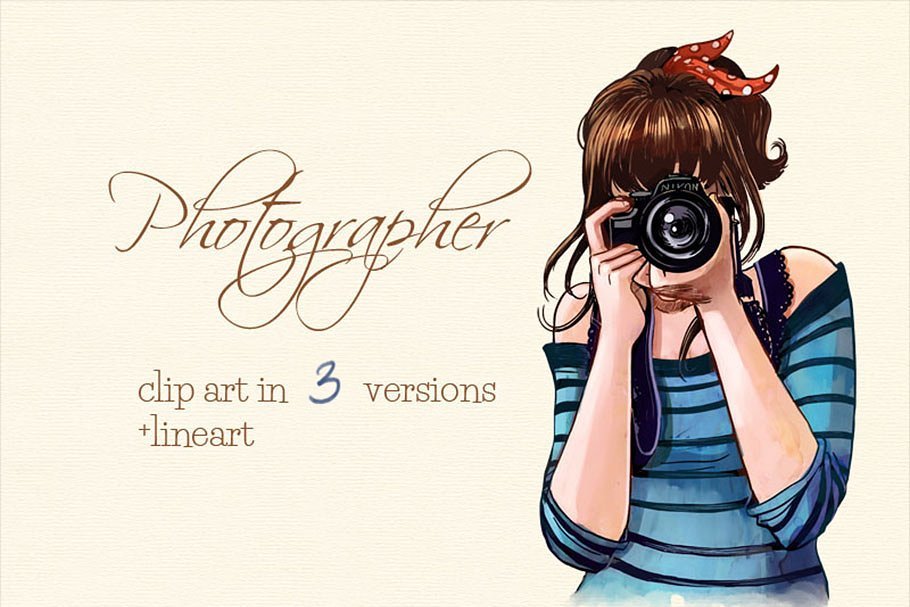 A Women With Camera In A Clip Art PSD Template