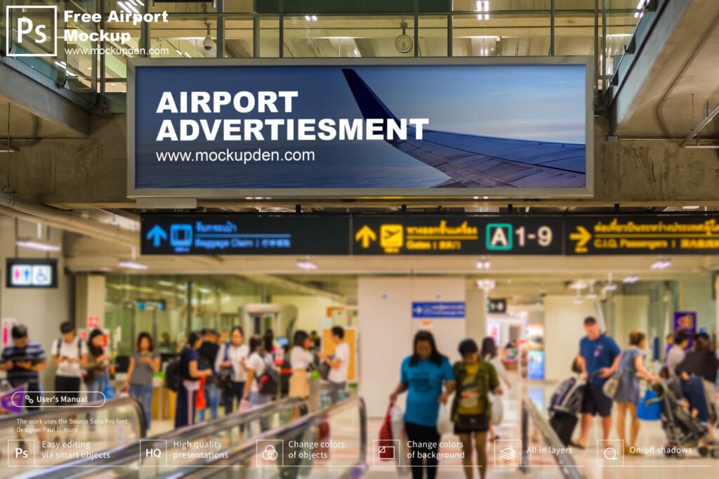 Download Free Airport Advertisement Mockup PSD Template - Mockup Den