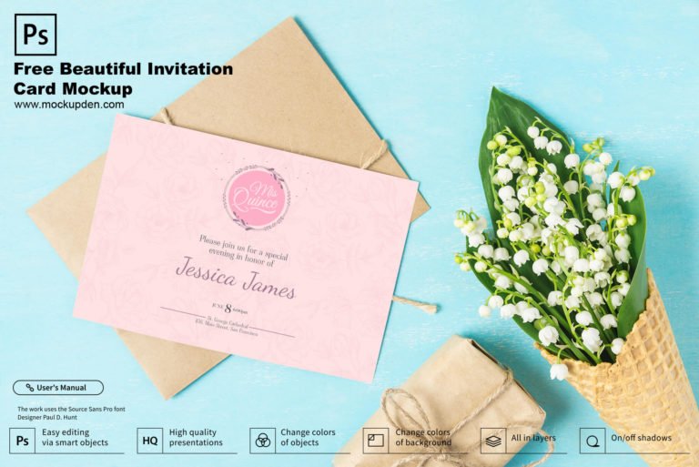 Free Beautiful Invitation Card Mockup PSD Template