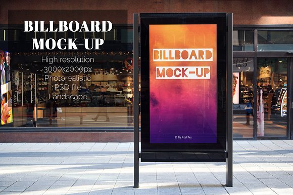 Billboard Placed In Front Of Shop Mockup