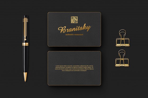 Black And Golden Theme Luxury Branding And Business Card Mockup