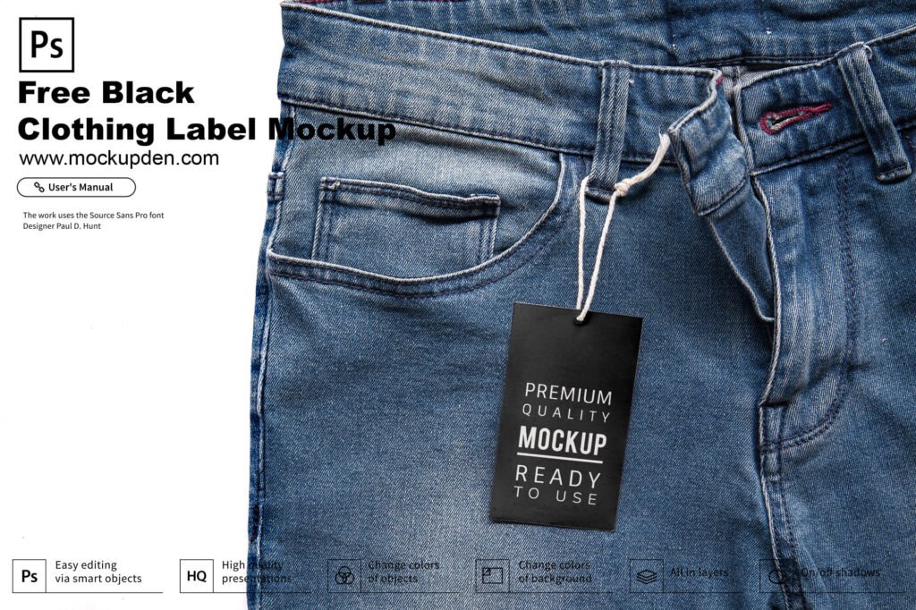 Free Black Color Clothing Label Mockup PSD Template