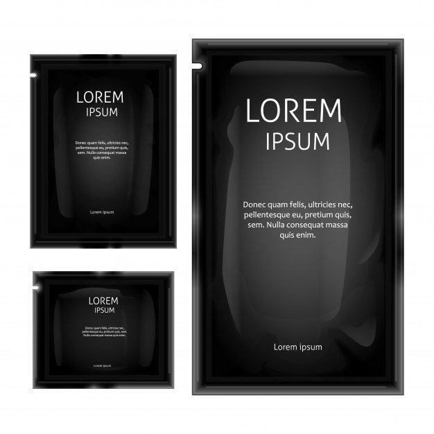 Black Color Lorem Ipsum Shampoo Sachet Vector File Illustration