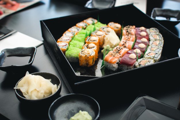 Black Color Sushi Set Mockup