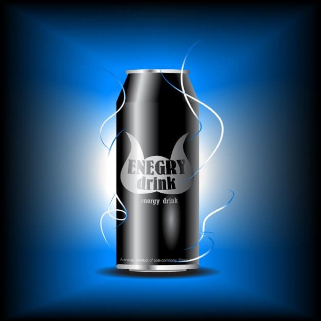 Black Energy Drink Can Mockup With Blue Background