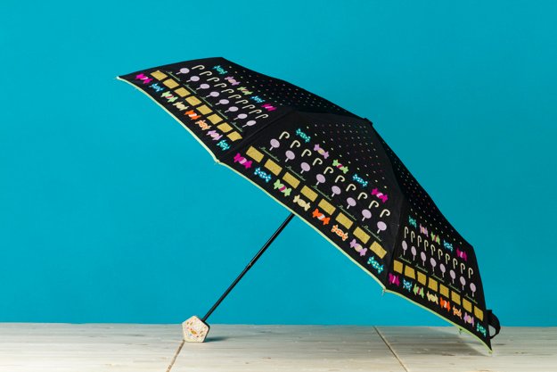 Black Umbrella With Colorful Designs.