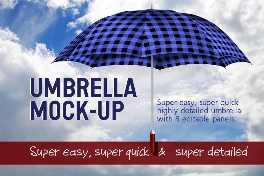 Blue And Black Colored Umbrella PSD Mockup.