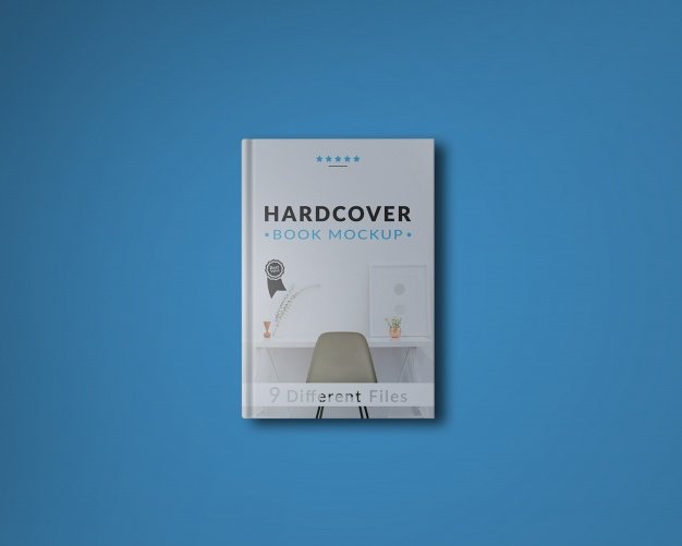 Book cover on blue background mock up Free Psd