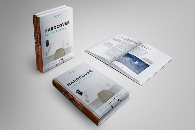 Book's cover and pages mock up Free Psd