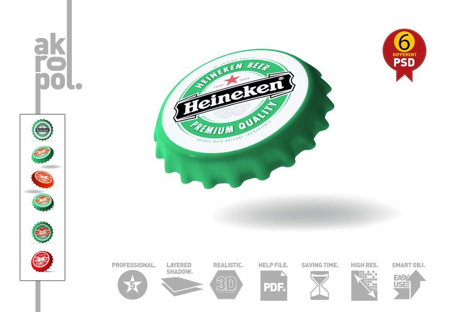 Bottle Caps Of Heineken Premium Beer PSD.