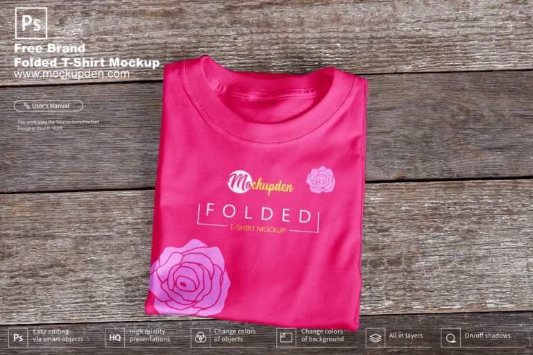 Free Brand Folded T-Shirt Mockup PSD Template