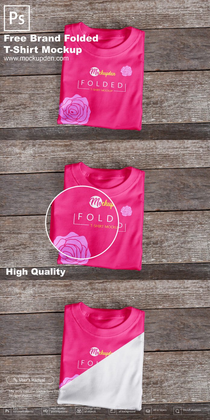 Download Free Brand Folded T-Shirt Mockup PSD Template - Mockup Den