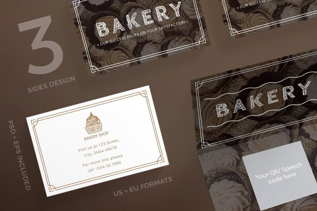 Brown Color 3 Slide Design Bakery Shop Business Card Mockup