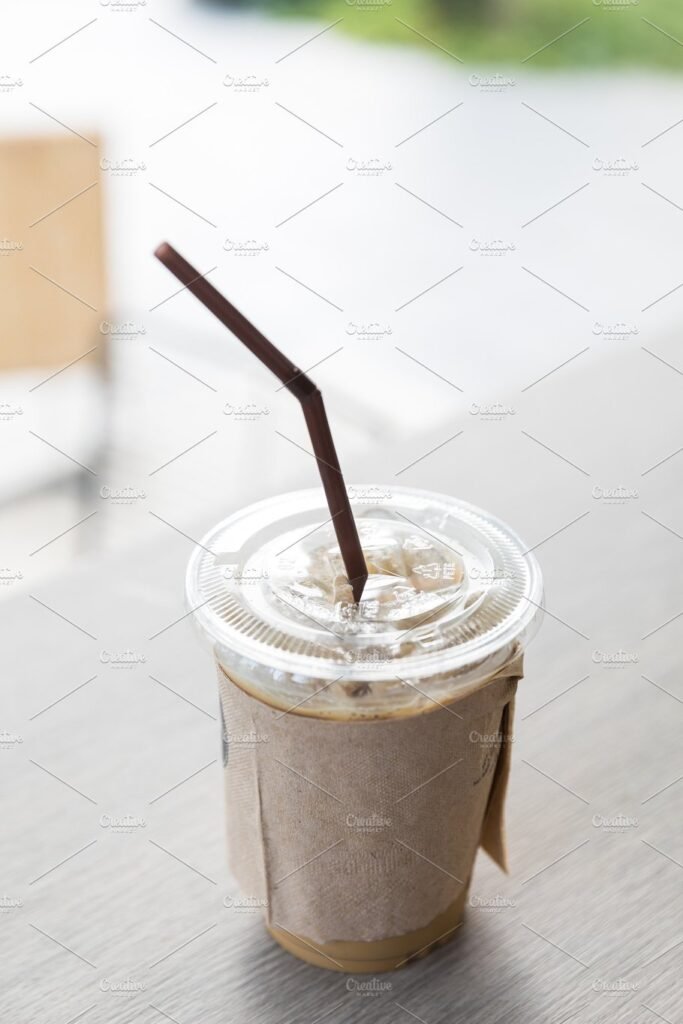 Brown Color Cup And Straw Mockup