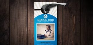 Business Design Hub Door Hanging PSD Mockup
