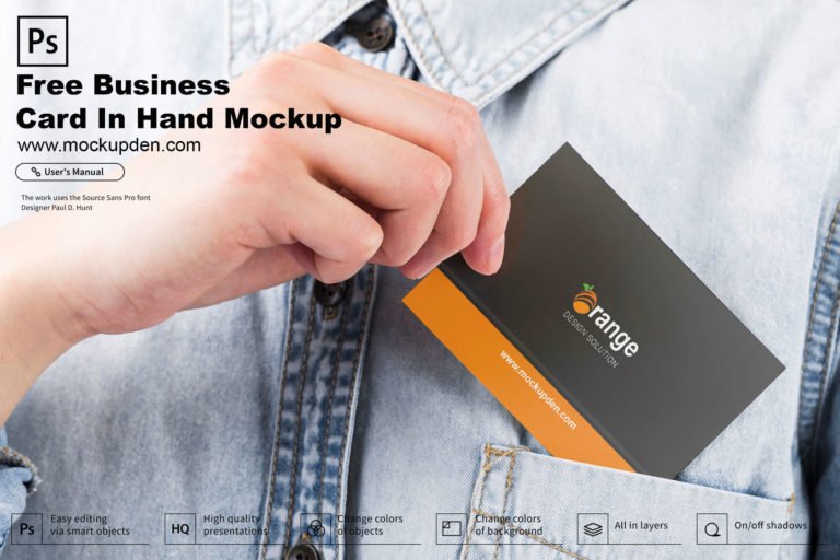 Free Business Card in Hand Mockup PSD Template