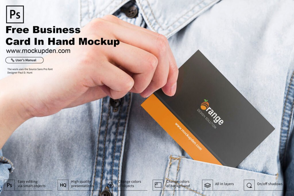 Free Business Card in Hand Mockup PSD Template MocFree