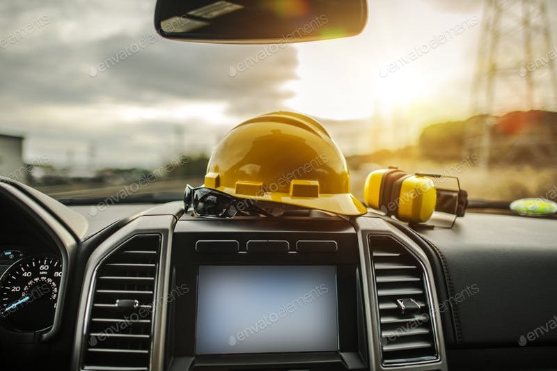 Card Inside View With Hard Hat And Sun glass Illustration