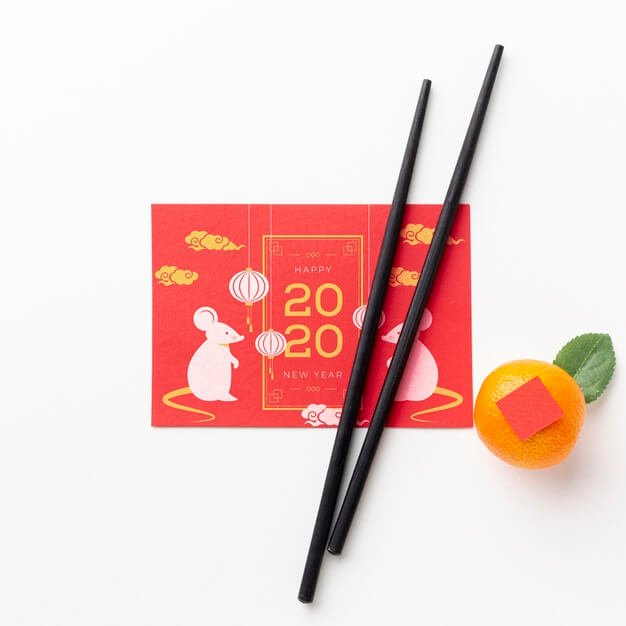 Chinese new year concept with chopsticks Free Psd