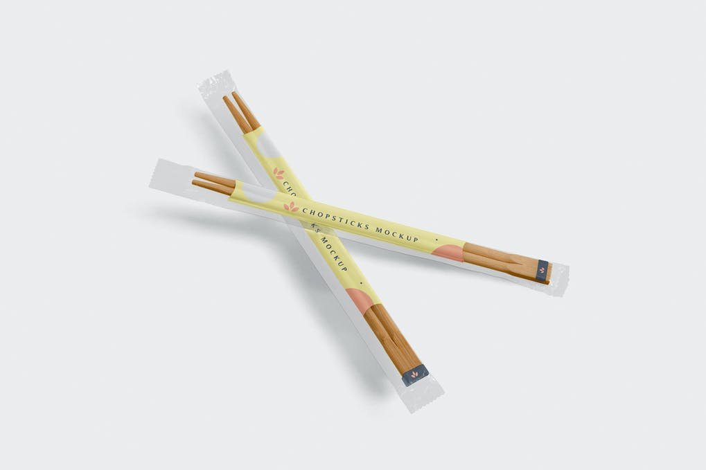 Chopsticks Mockup in Transparent Packaging