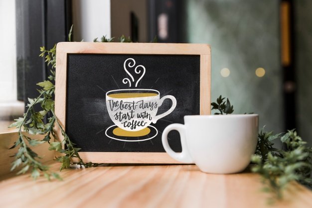 Coffee cup with a small board PSD template