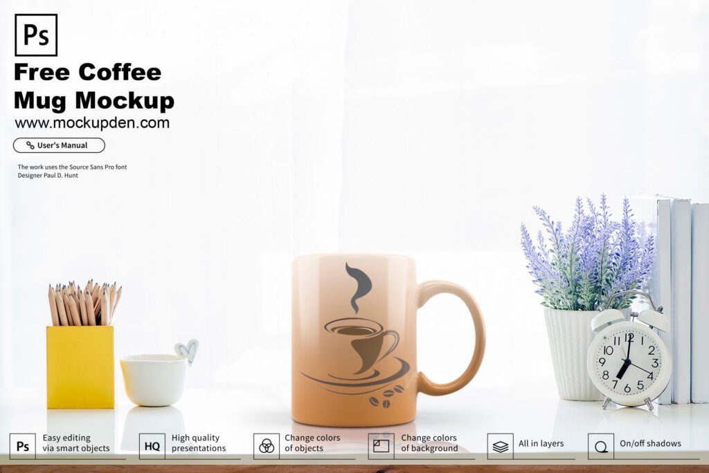 Download Free Coffee Mug On a Table Mockup PSD Template - Mockup Den