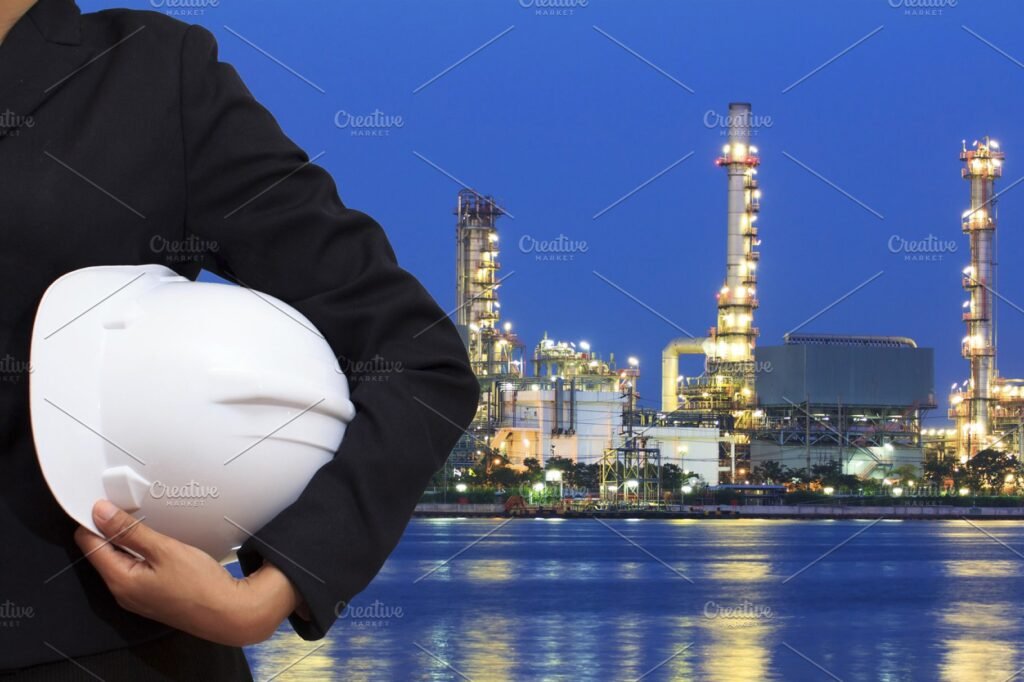 Corporate Area Scene With Crop Photo Of Boy With White Hard Hat