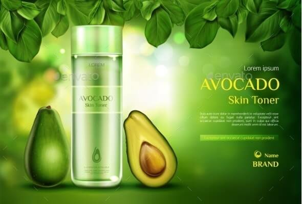 Cosmetics Skin Toner Avocado Beauty Product Bottle