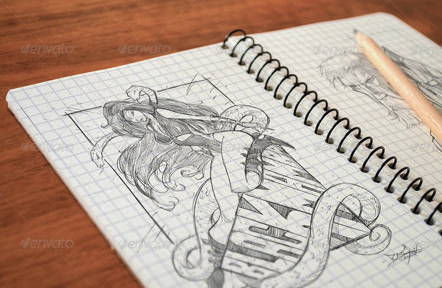 Creative Sketchbook and Pencil PSD Design Template