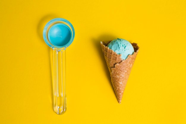 Crunchy Ice Cream cone containing ice cream and an ice cream scoop Mockup