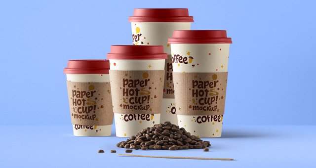 Cups With Coffee Beans Mockup