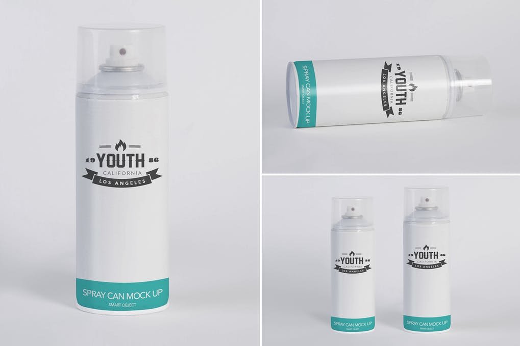 Different Views of Spray Can Bottle Mockup
