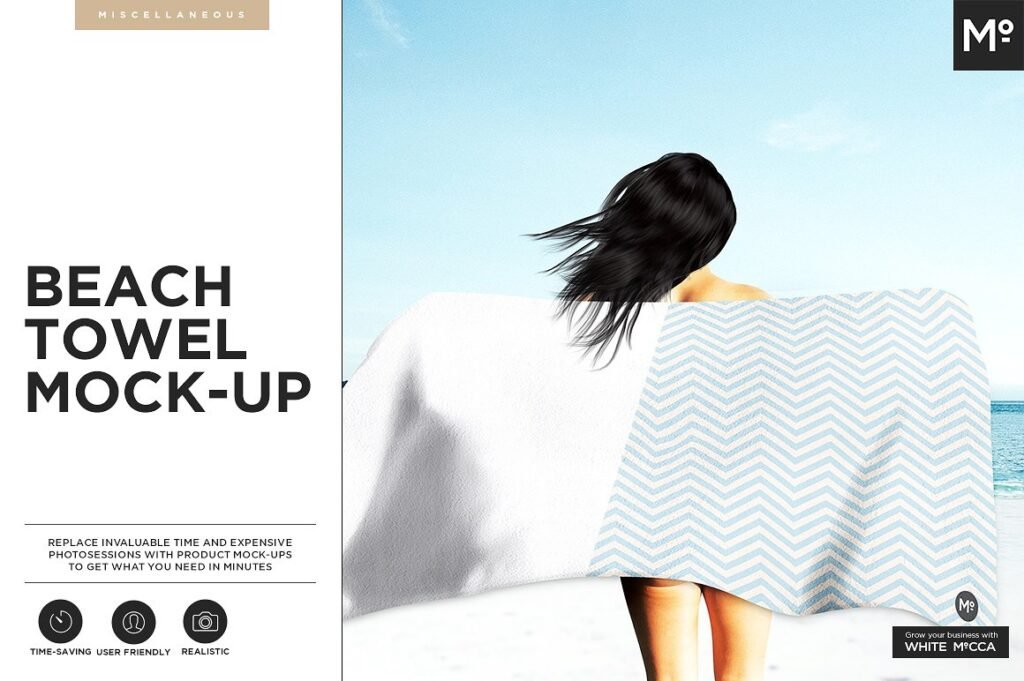 Editable Beach Towel Mockup With A Girl