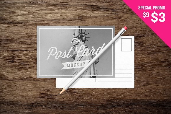 Editable Pencil Design with Postcard on Wooden Floor